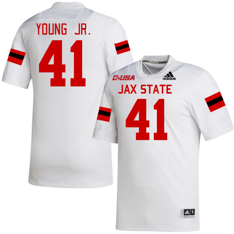 #41 Curley Young Jr. Jacksonville State Gamecocks College Football Jerseys Stitched-White